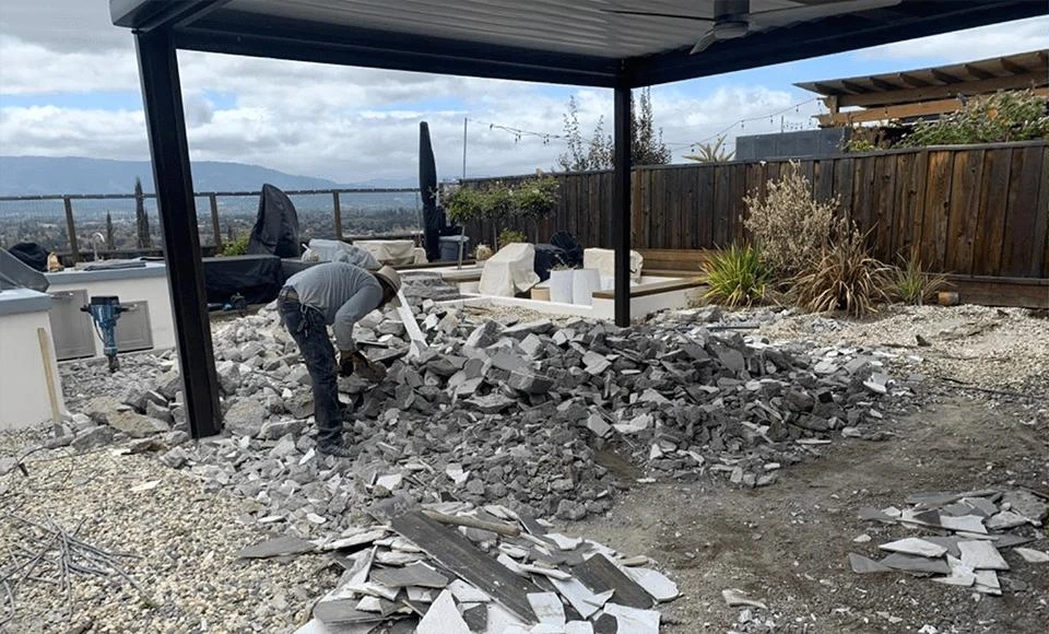Demolition Rubble to Louvered Pergola Living Deck - Before